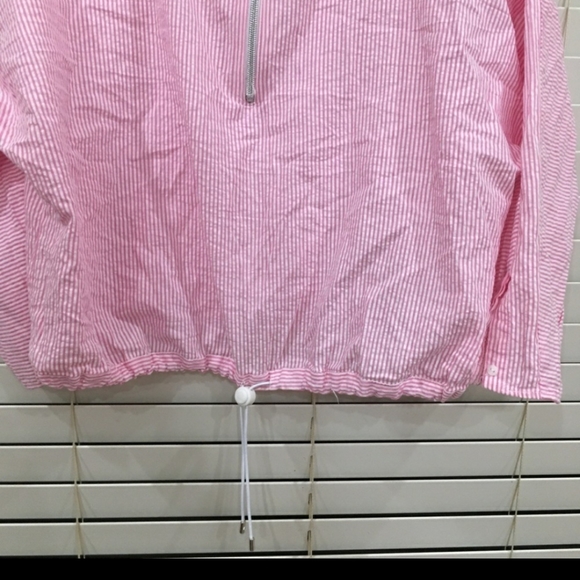 Zara 3/4 sleeve pinstripe half zip elastic drawstring waist crop wrap top - Picture 2 of 4